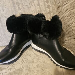 DKNYC Black Faux Fur Winter Boots